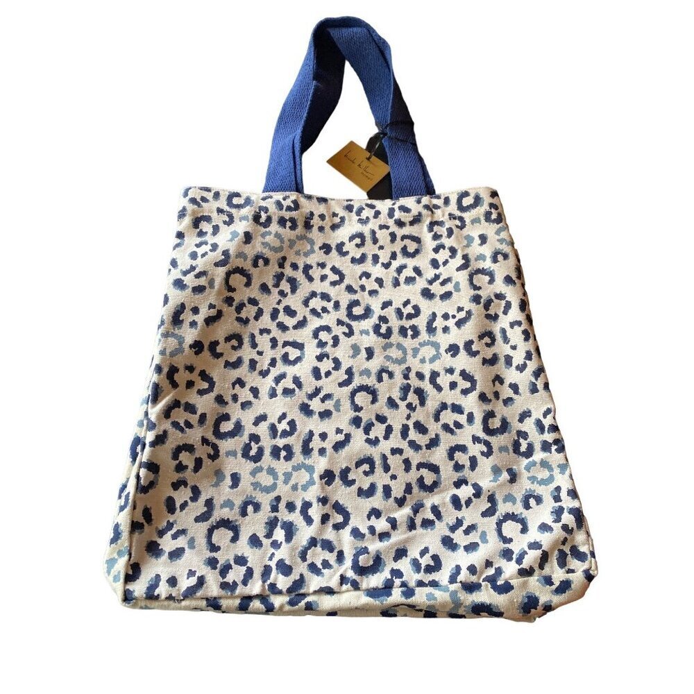 NWT Nicole Miller Blue Leopard Animal Print Canvas Tote Bag